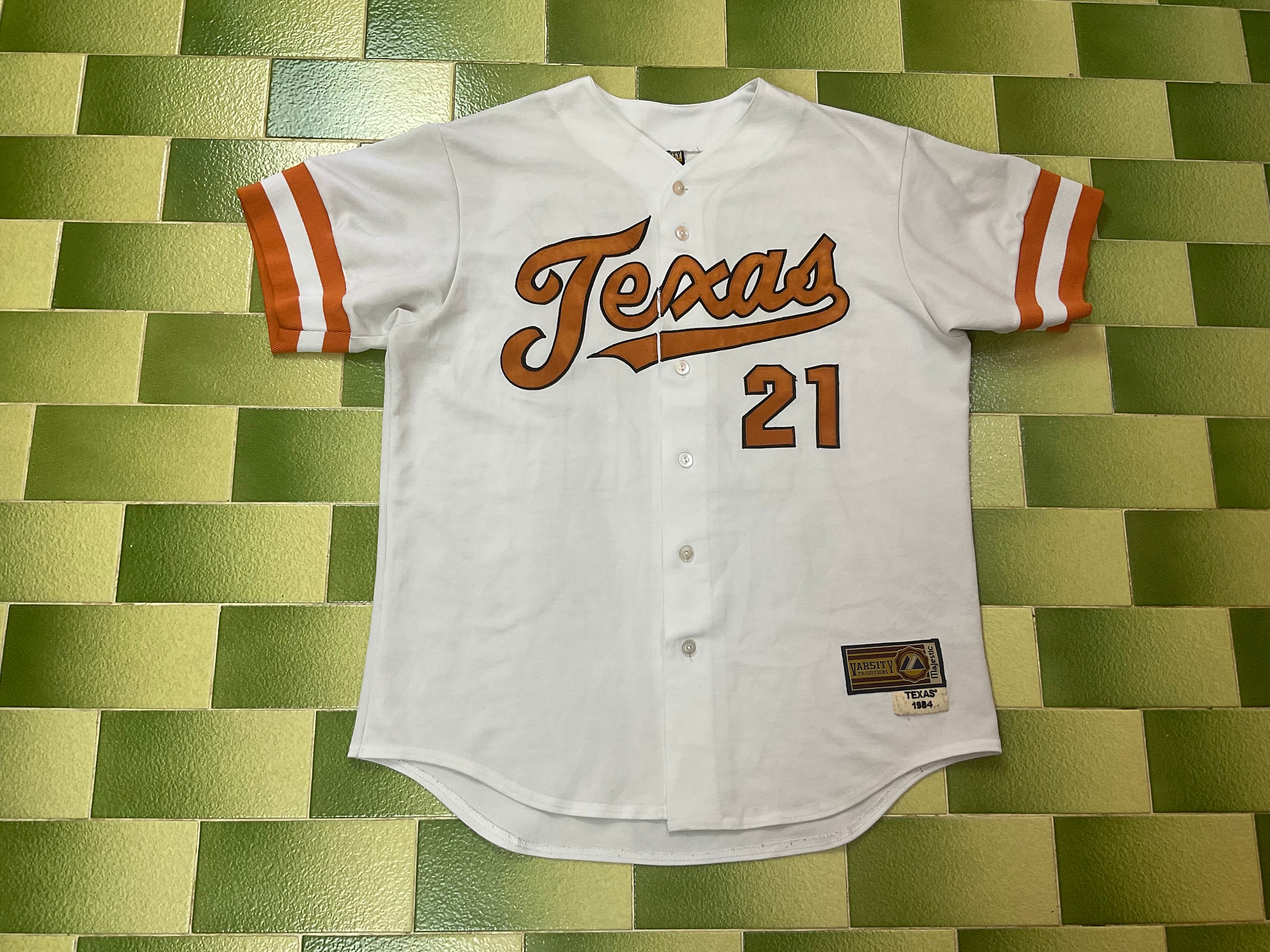 Vintage Roger Clemens 21 NCAA Texas Longhorns Baseball Jersey Full Button Throwback 1984 Sewn Embroidered Fits L XL