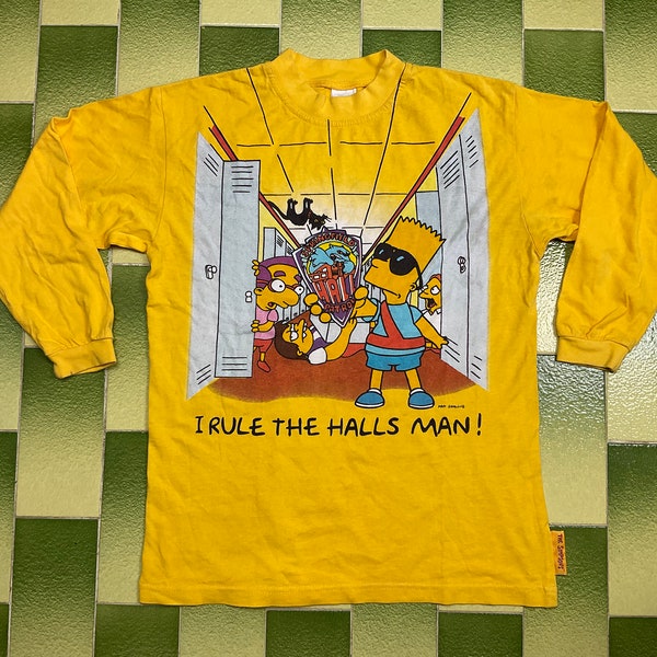 vintage années 90 1997 Bart Simpson Springfield Patrol Hall T-Shirt à manches longues Le tee-shirt Simpsons convient taille S-M Adulte