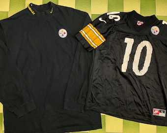 Lot of Two Vintage NIKE Pittsburgh Steelers NFL Long Sleeve Shirt Size L Adult & Vintage NIKE Steelers Kordell Stewart #10 Jersey Youth Size