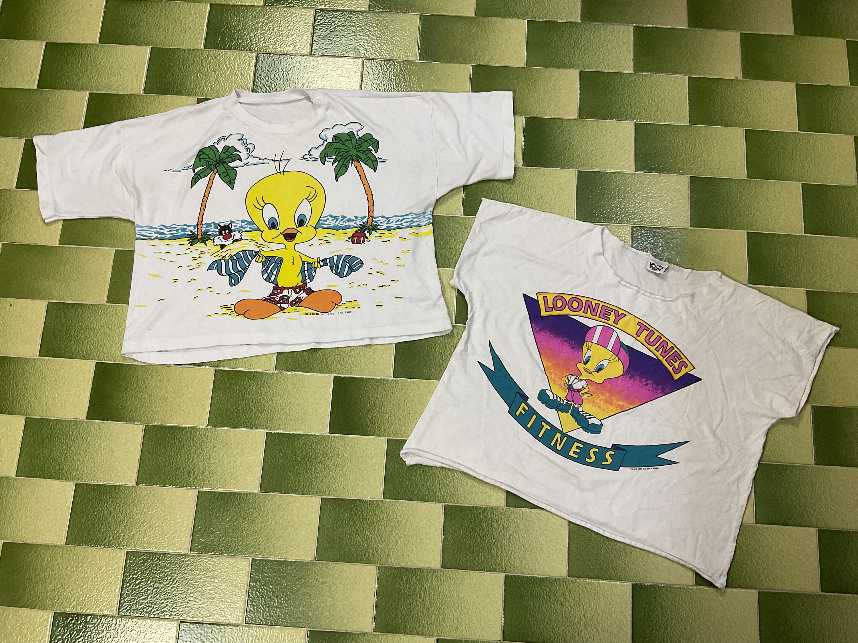 Two Vintage 1988 Warner Bros Sylvester Tweety Cropped Top Two Vintage 1988 Warner Bros Sylvester Tweety Cropped Top