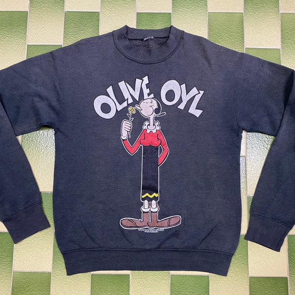 Vintage 90s 1993 Olive Oyl Popeye Sweatshirt Double Sided Print Cartoon Pullover Fits Size S-M