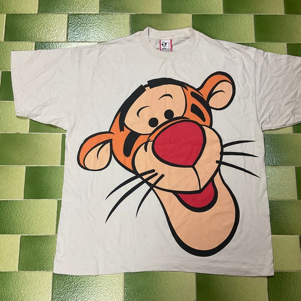 Vintage 90s Disney Tigger Big Print T-Shirt Winnie the Pooh Double Sided Fits like XL Made in USA