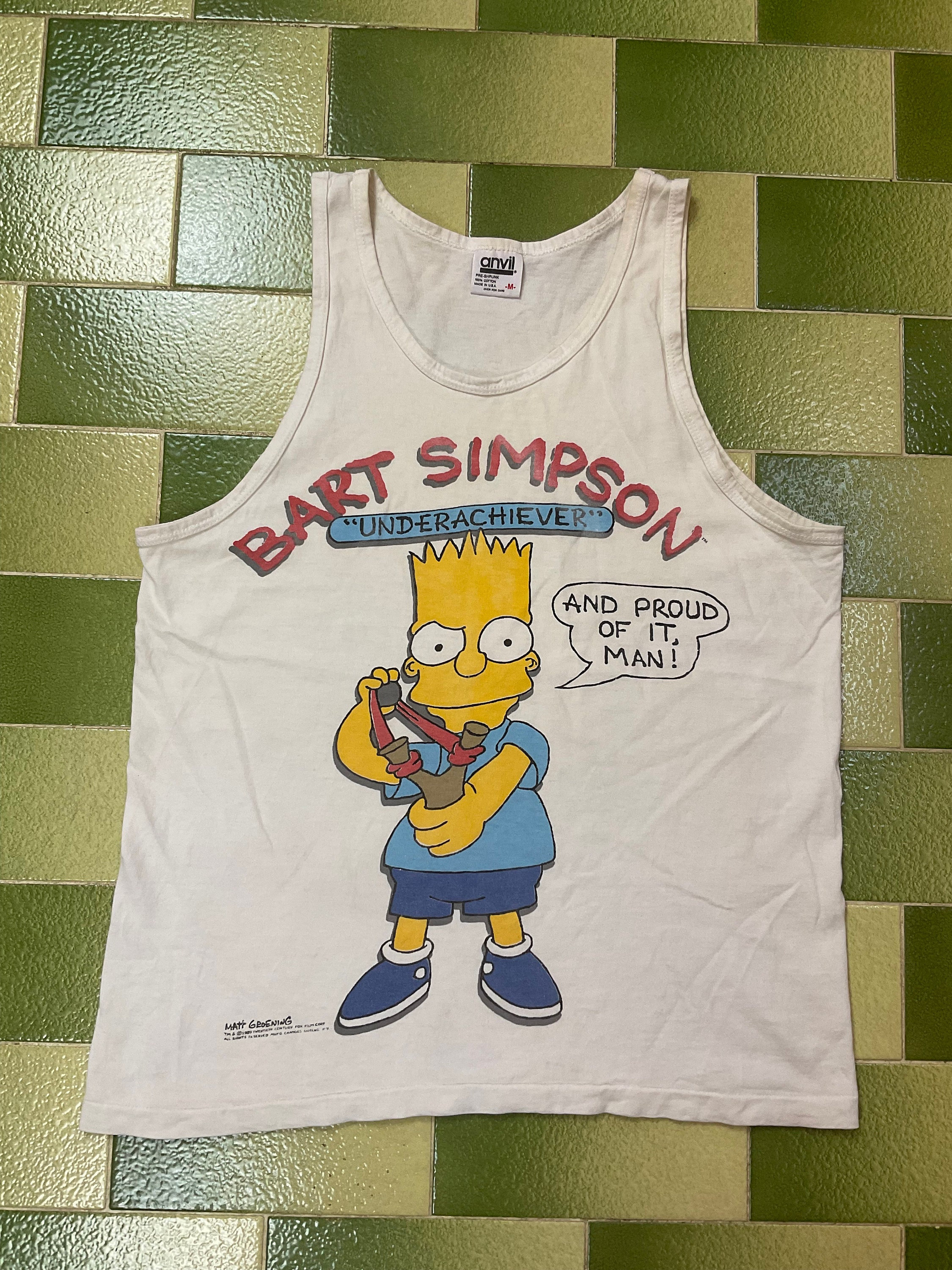 Vintage 80s 1989 Bart Simpson Underachiever Tank Top T-Shirt Fits Like A S/M Adult