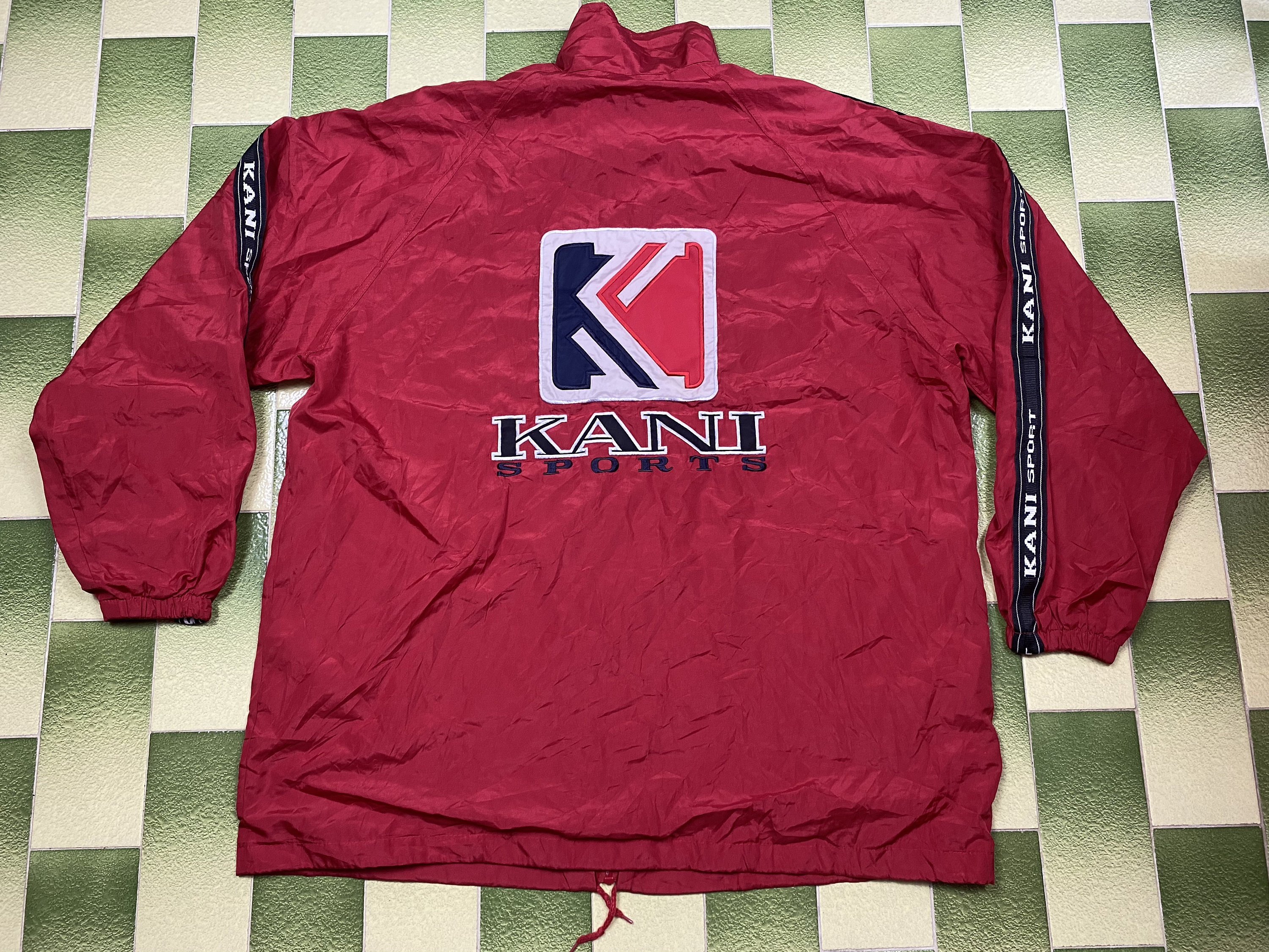 Vintage KANI Sports Tapered Full Zip Windbreaker Jacket Big Logo Sewn ...