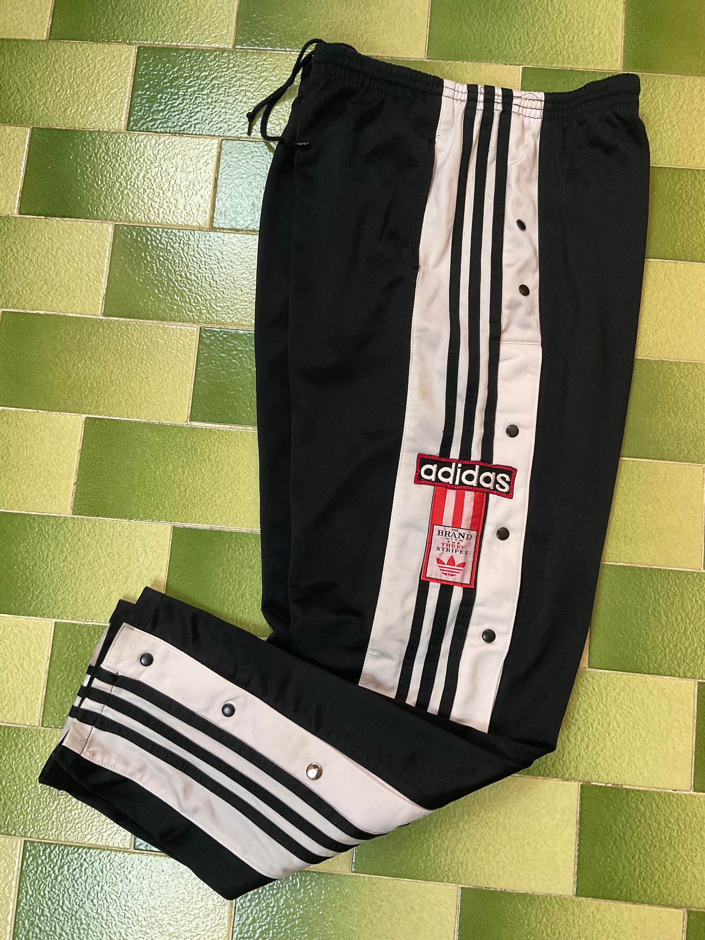 Vintage Adidas Warm up Tear Away Pants Button Snap Jogger Activewear Pants  Fits Like Large 