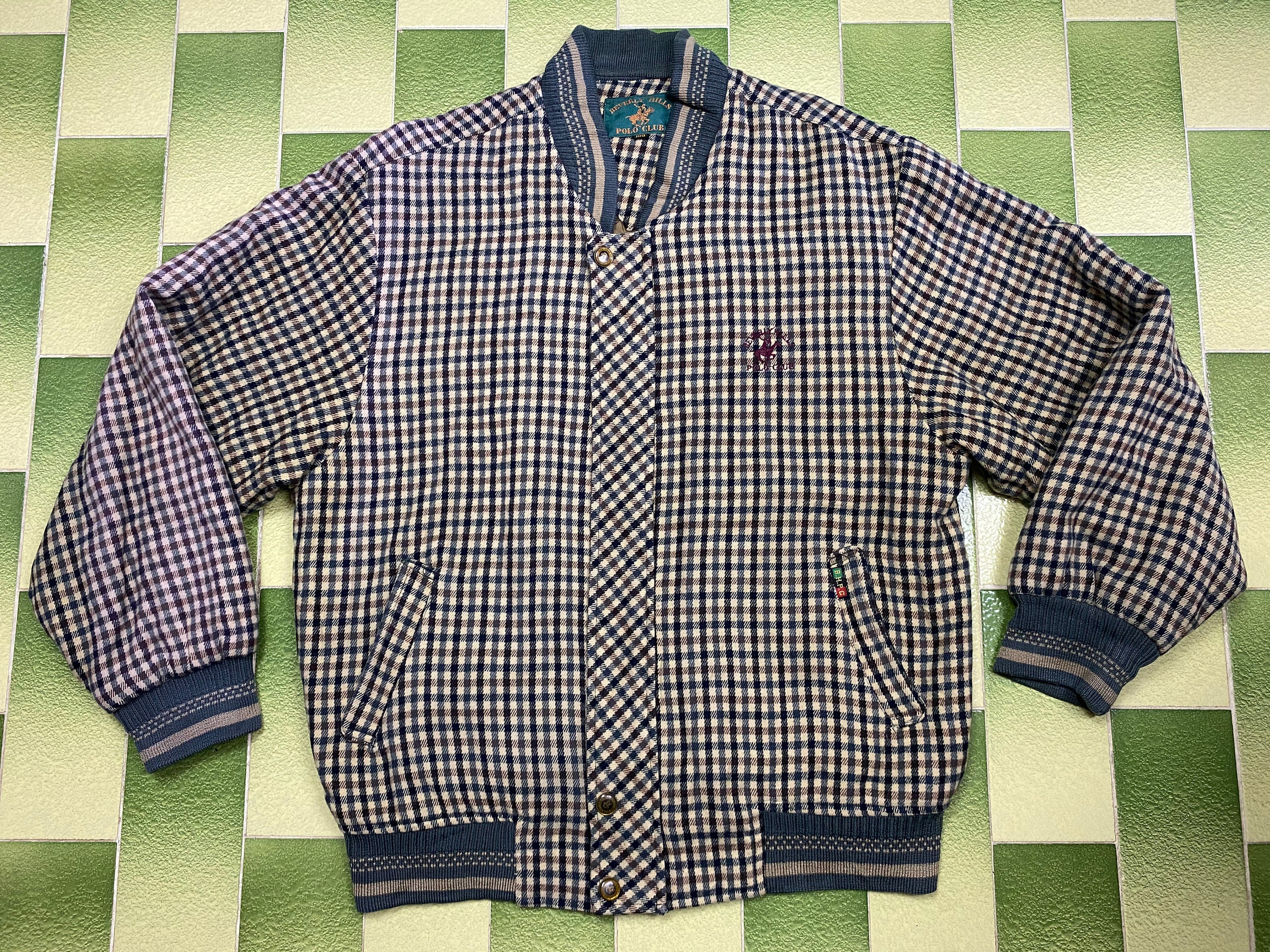 BHPC Beverly Hills Polo Club Checkered Jacket Full Zip Snap Fits Size M Adult