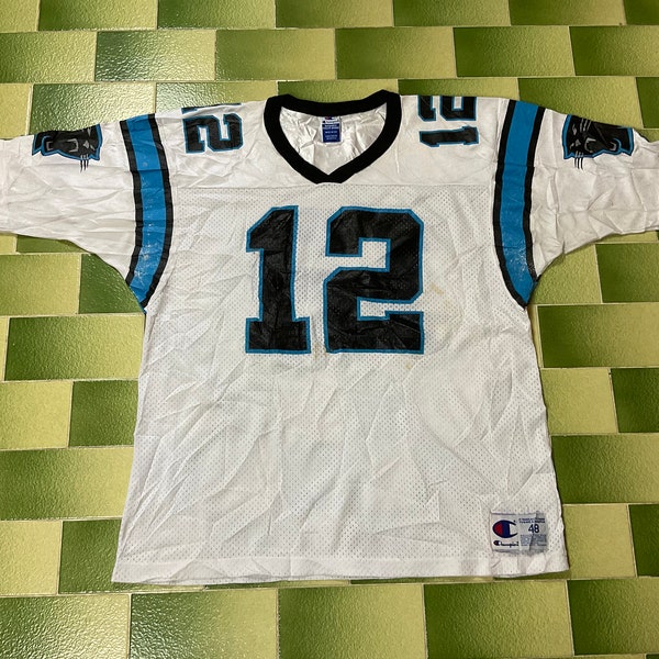 vintage des années 90 champion NFL Carolina Panthers Kerry Collins # 12 maillot de football taille 48 XL fabriqué aux Etats-Unis