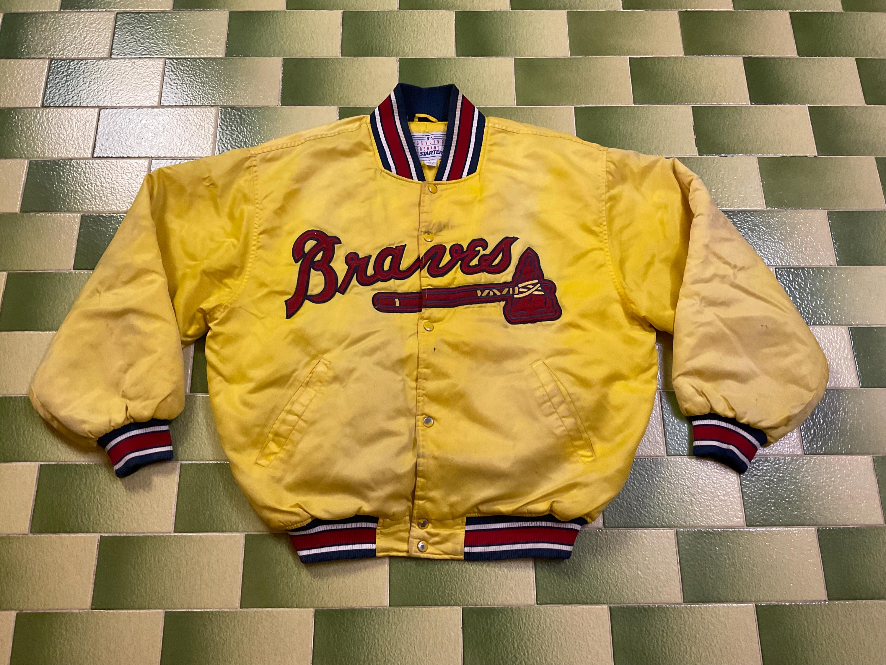 Vintage 90s Starter MLB Atlanta Braves Bomber Jacket Snap Button 