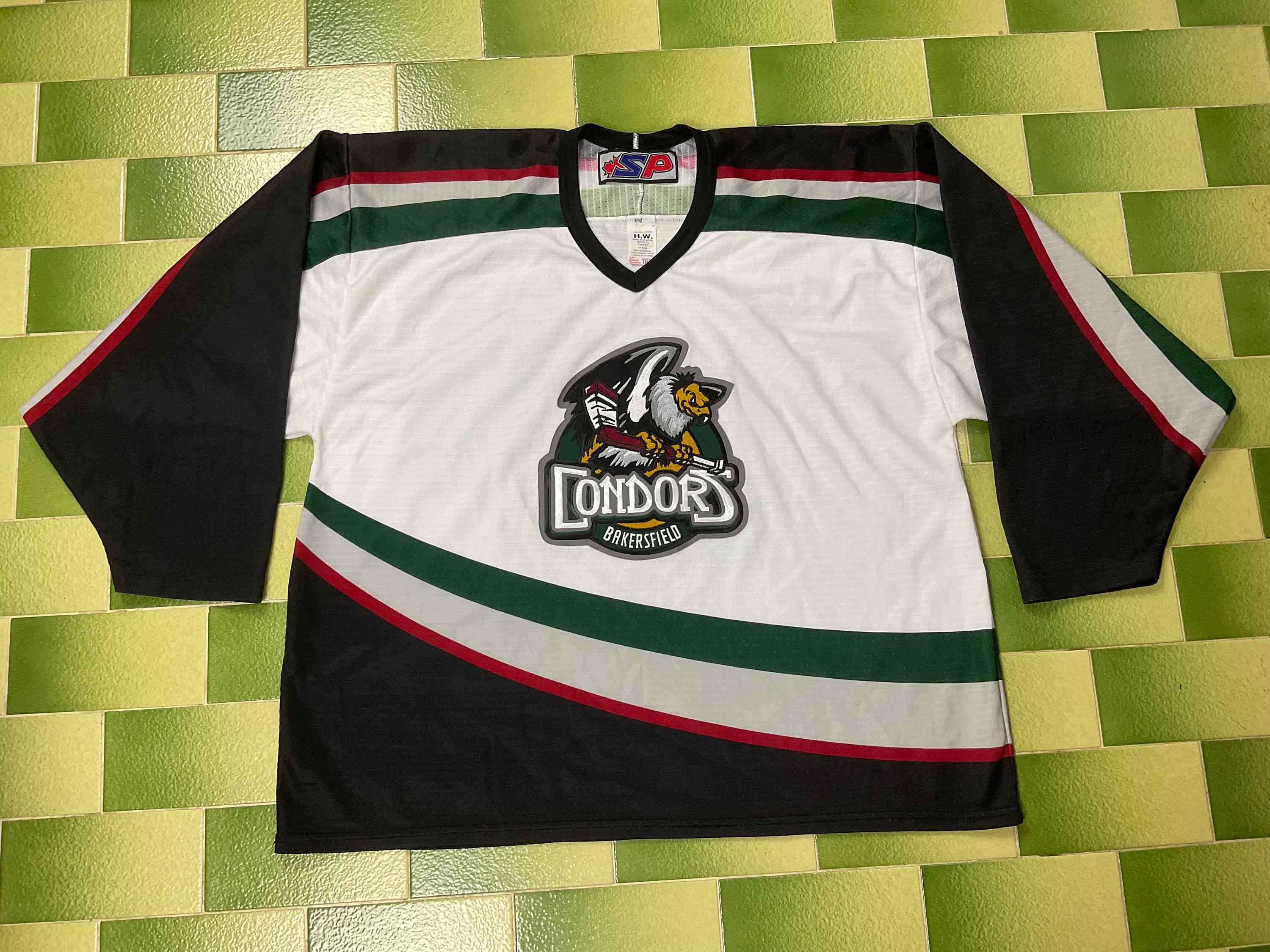 SP BAKERSFIELD CONDORS Mission Home White Red/Green Hockey Replica Jersey  MEDIUM