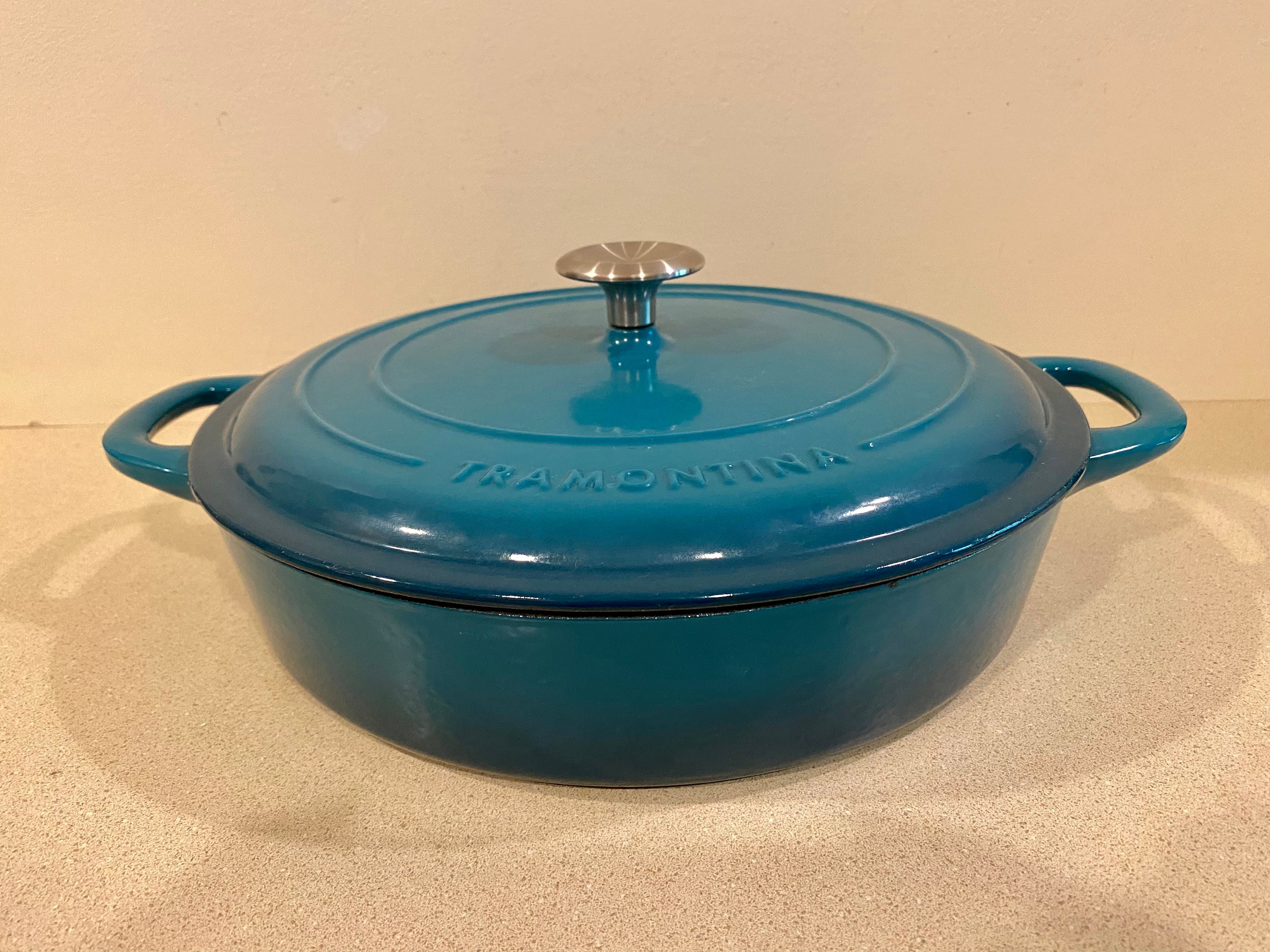 Tramontina Enameled Cast-Iron Oval Dutch Oven, Blue, 7 qt