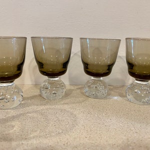 Set of 4 Vintage Mid Century Serax Eternal Snow Carl Ericsson 2.75” Controlled Bubble Base Cordials Smoked Glasses