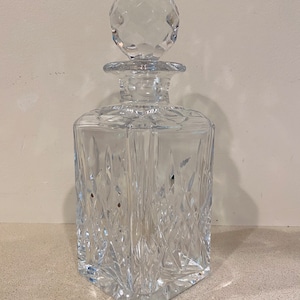 Vintage Heavy Lead Crystal Brandy Decanter with Stopper Square base 9.75&quot; Tall 5.2 lbs