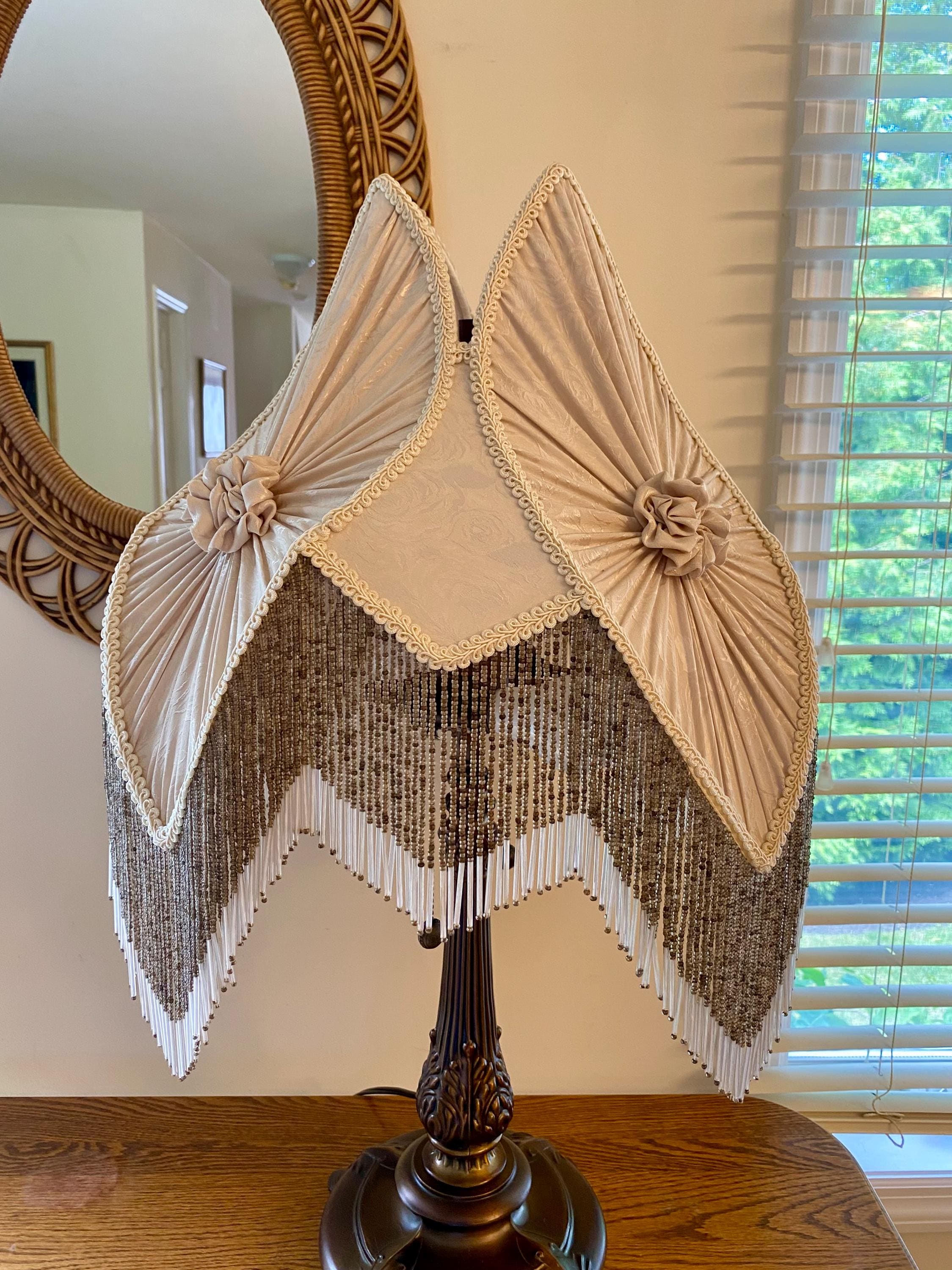 Victorian Lamp Shade – Jacquard Fabric With Beaded Fringe – 20