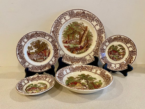 Antique Royal Staffordshire Rural Scenes 1795 Clarice Cliff Plates