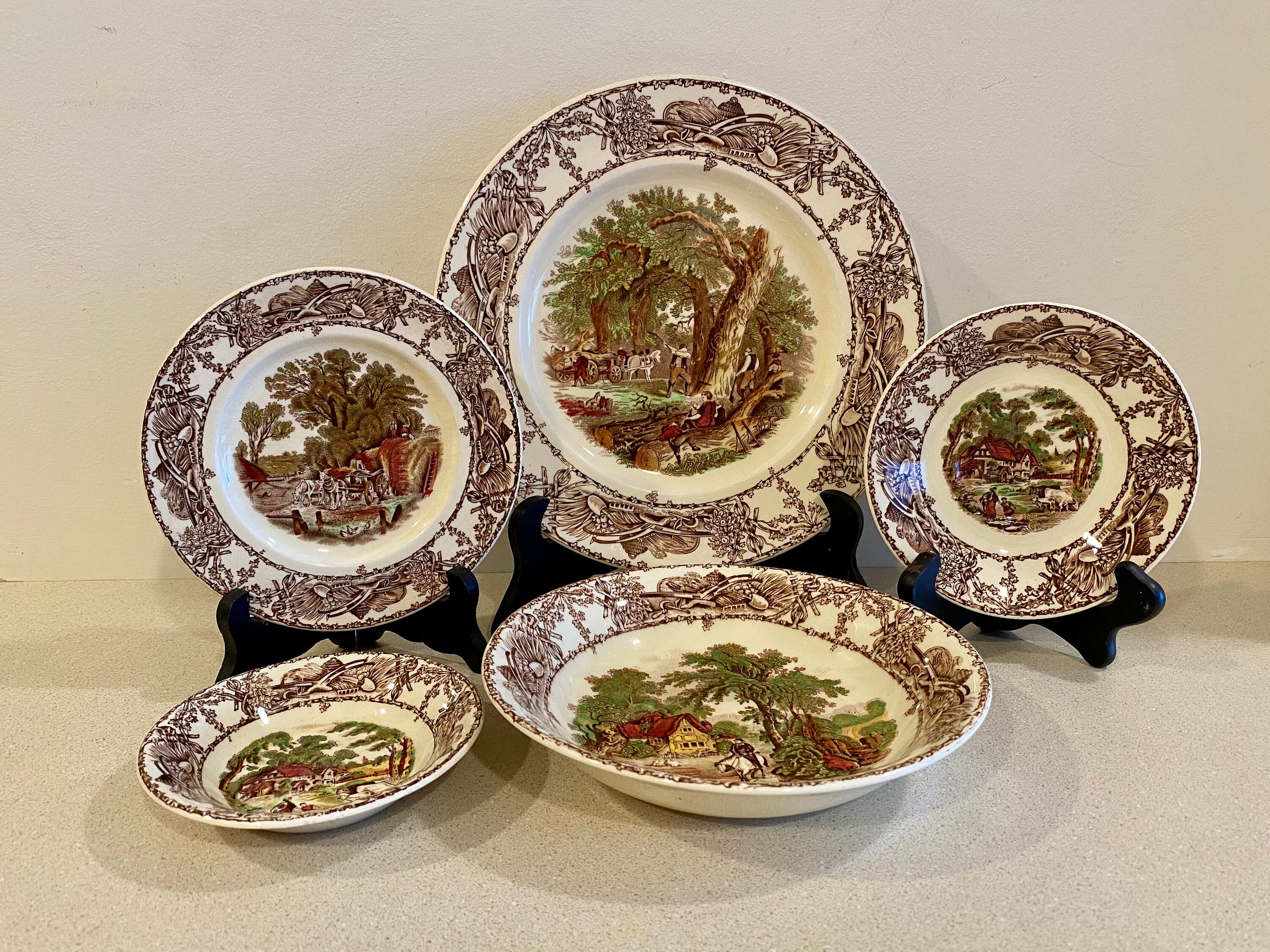 Antique Royal Staffordshire Rural Scenes 1795 Clarice Cliff Plates