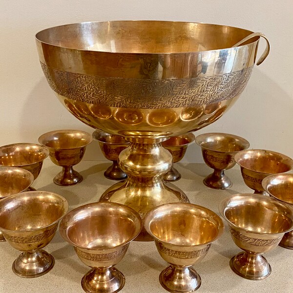 Antique Punch Bowl and Cups Etsy