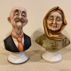 Vintage capodimonte Bust Figurines of Grandmother and Grandfather 5&quot;