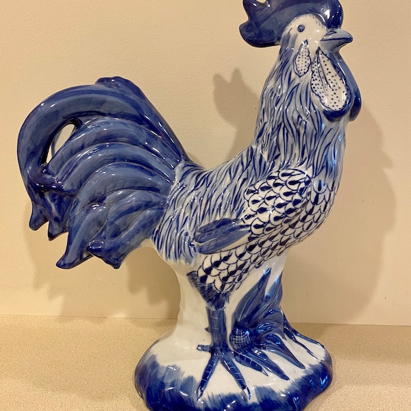 Blue and White Porcelain Rooster Etsy