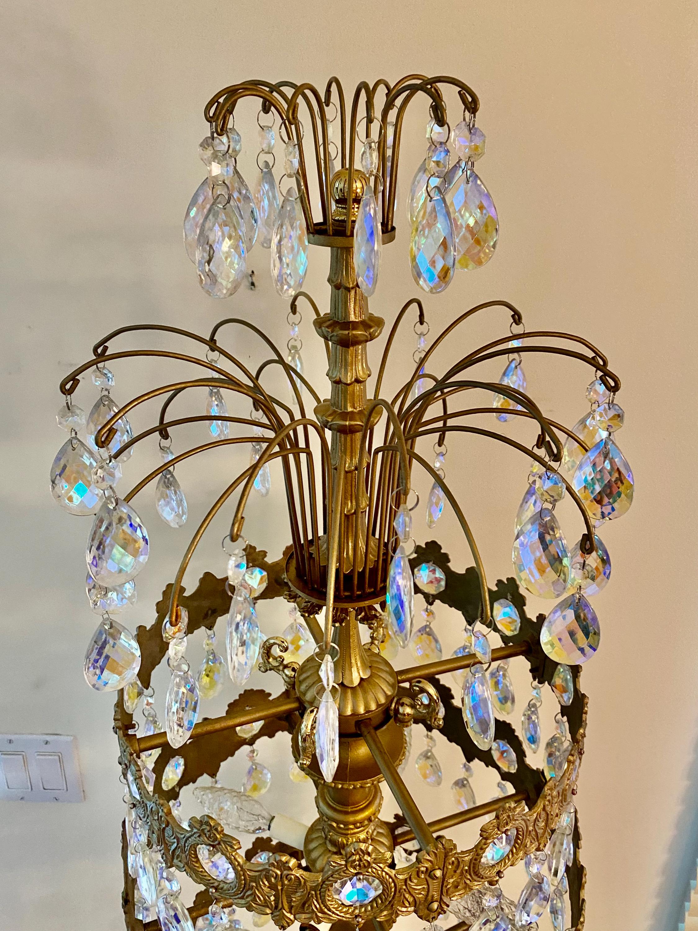 ELBE クリスタル　レア　クラレンドン ルビー ラウンドコンポート Loevsky and Loevsky Brass Marble & Aurora Crystal Waterfall