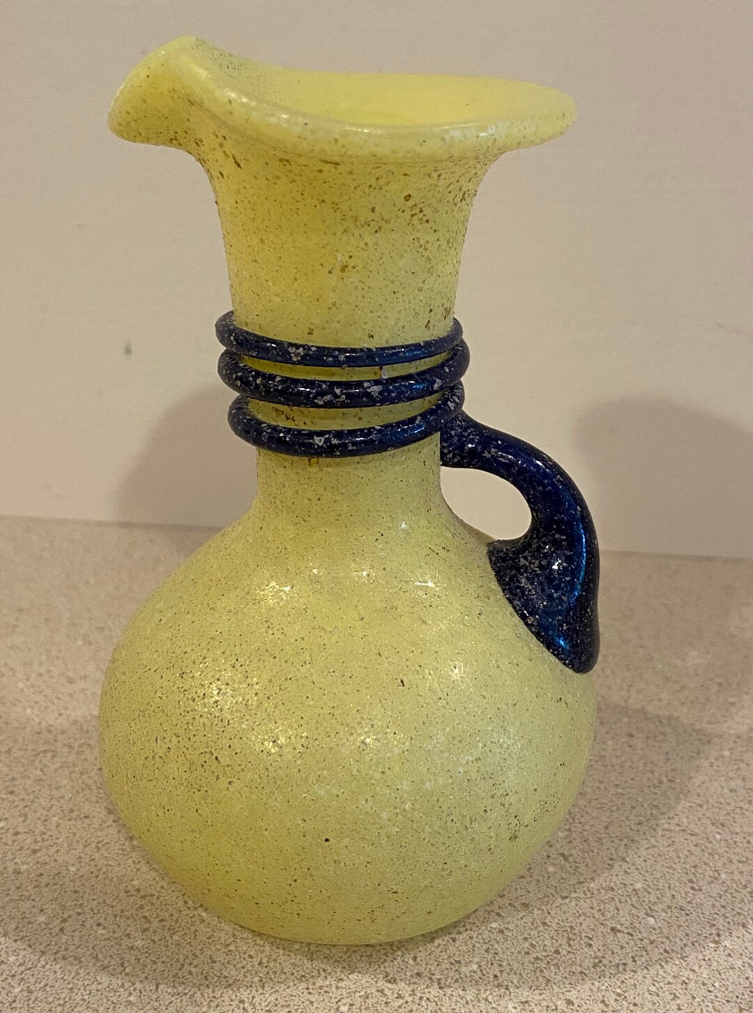 Vintage Small Art Glass Yellow Vase With Blue Ribbon tango Etsy