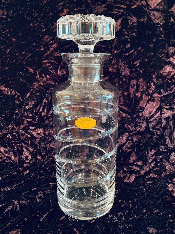 Vintage Handcut Lead Crystal Brandy Decanter With Stopper 10.25 by 3.5  Spiral Design Western Germany 
