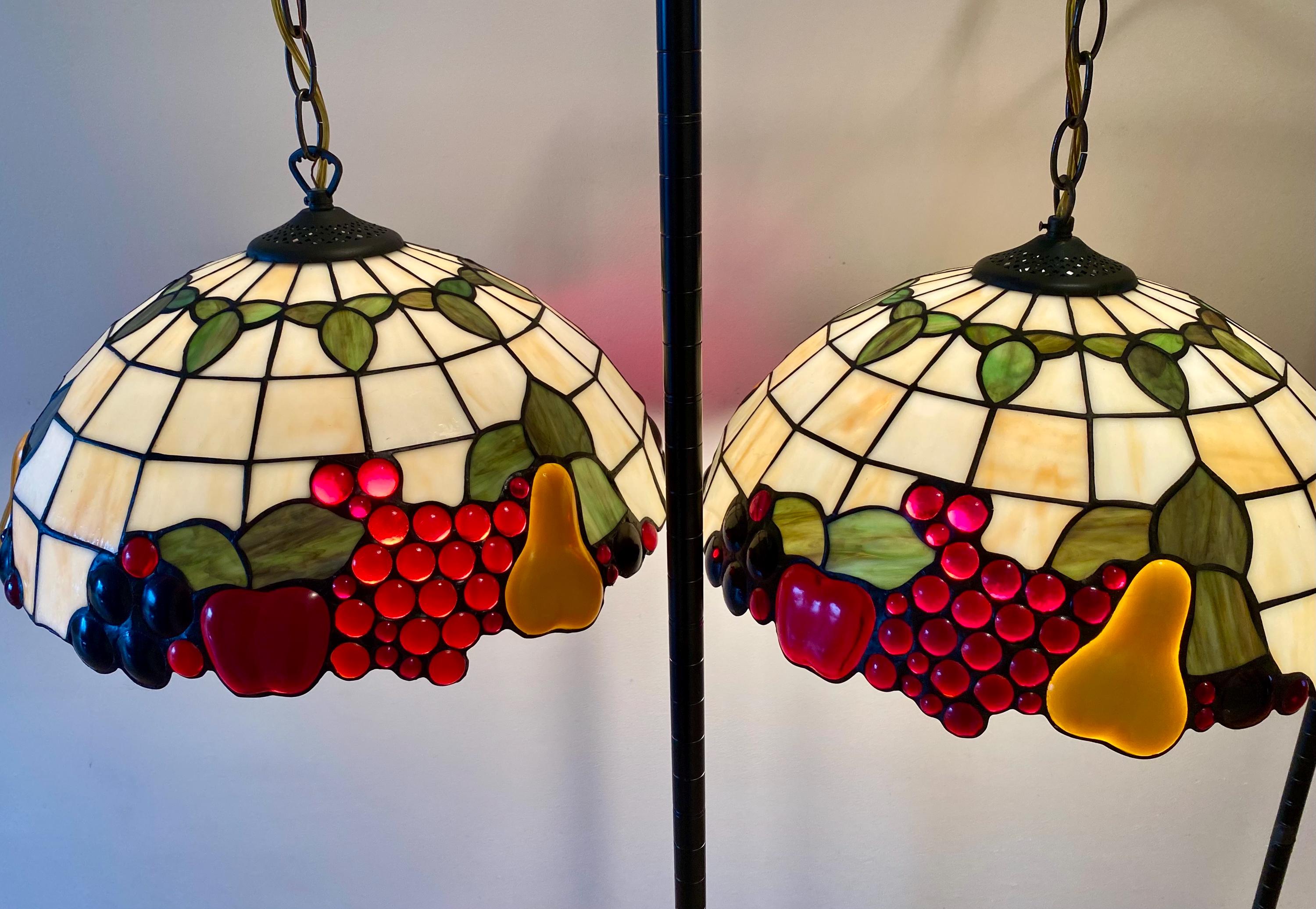 Pair of Tiffany Style Fruit Hanging Lamps – Stained Glass Pendant