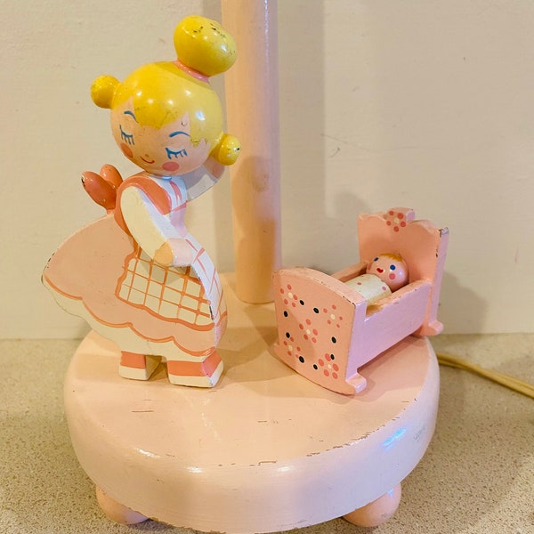 Vintage Collectible Nursery Table Lamp Mother and Baby by Nursery Plastics Inc.