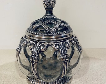 Vintage Caged Glass Baroque Silver Plated Hand Blown Glass