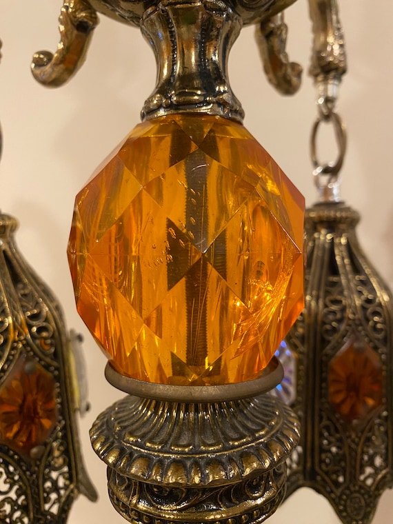 Pair of Loevsky & Loevsky Amber Lucite and Brass Hollywood Regency