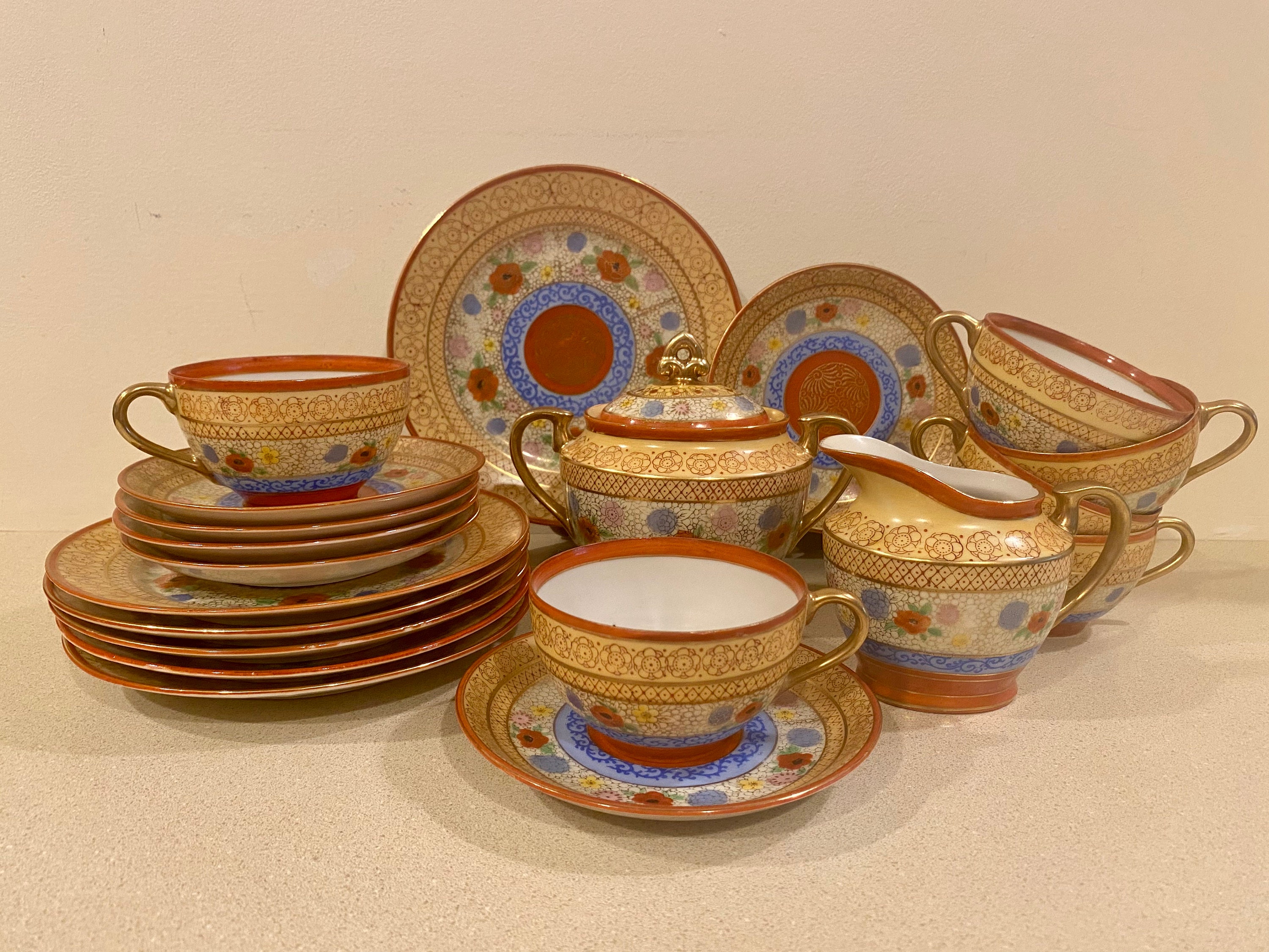nguyen trung thuy様 3点セット Vintage Chikaramachi (thousand Faces) Hand Painted 20pc. Tea Set