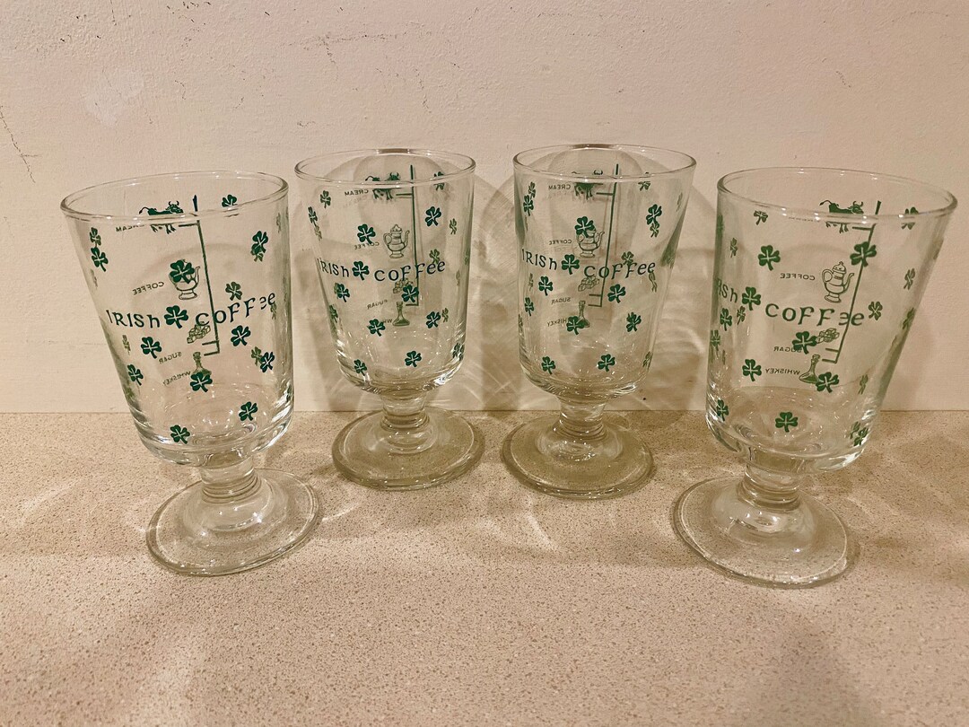 Vintage Libbey Irish Coffee Glasses Footed Shamrock Glasses 4 Etsy