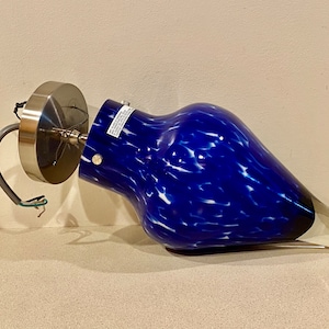 Vintage Hampton Bay Art Glass Cobalt Blue Speckled Hand Blown Glass Teardrop Pendant Light Fixture 11.75&quot;L 6.5&quot;W