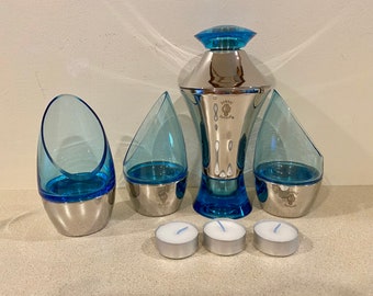 Bombay Sapphire Cocktail Shaker and 3 Votives by Signed Harry Gutfreund 2001