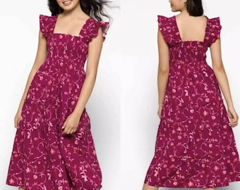 Hill House The Ellie Nap Dress Burgundy Botanical S New with Tags