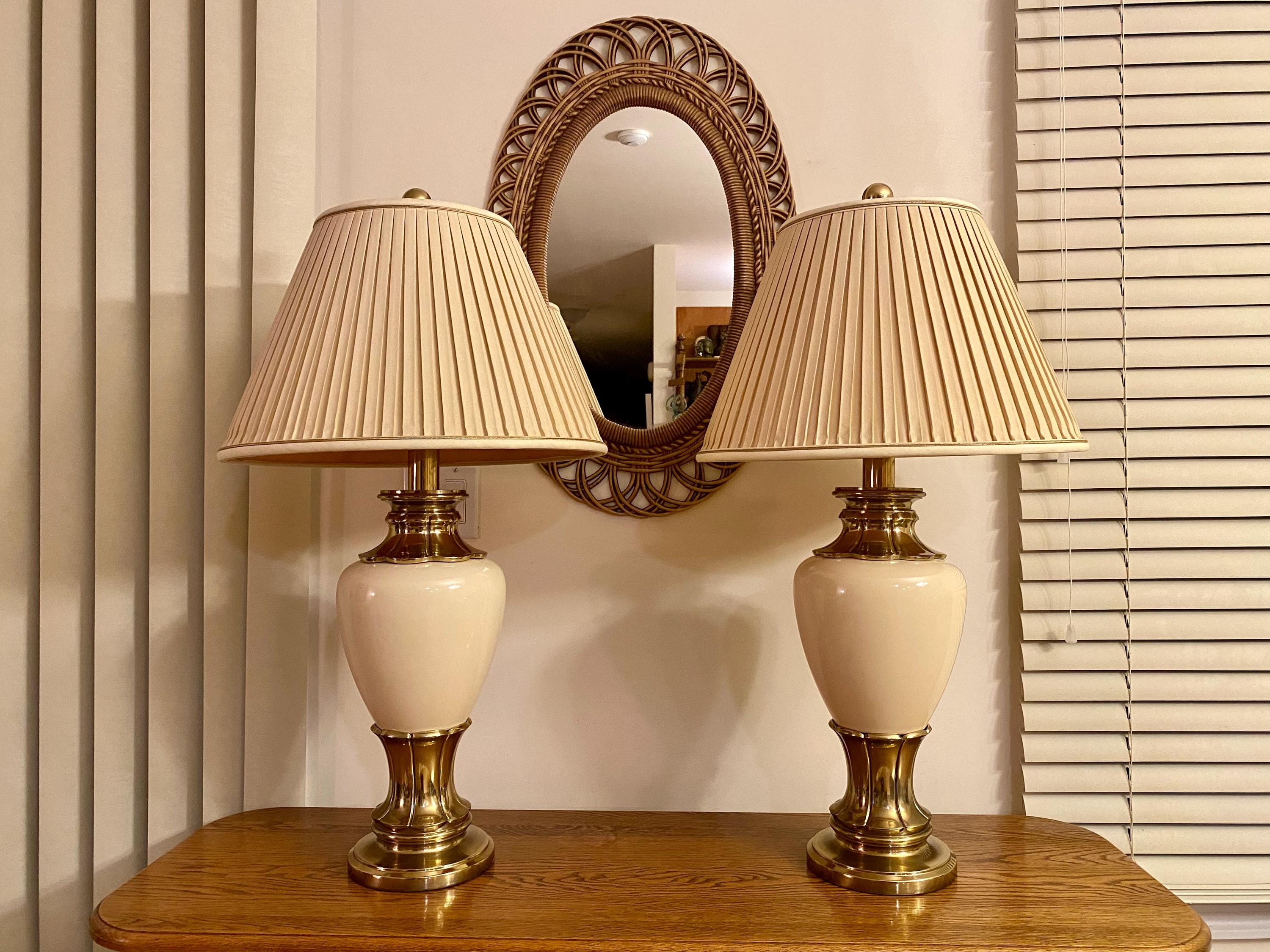Pair of Vintage Stiffel Brass and Enamel Urn Lamps Hollywood