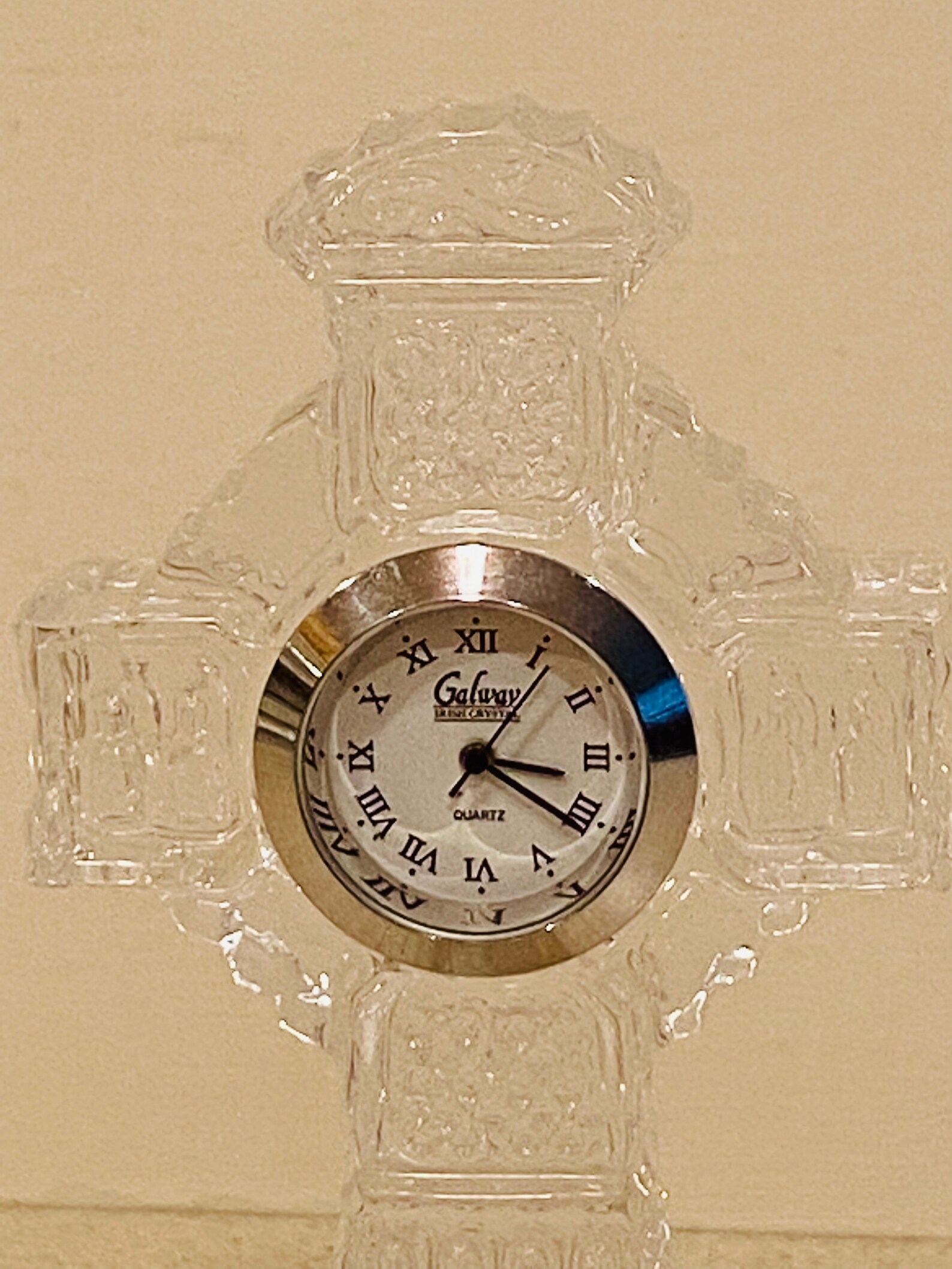 Galway Irish Crystal 4.75 Celtic Cross With Miniature Clock Etsy