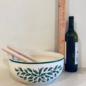 Lenox Holiday American by Design Salad Bowl with Wood Servers 10" by 4" NEW