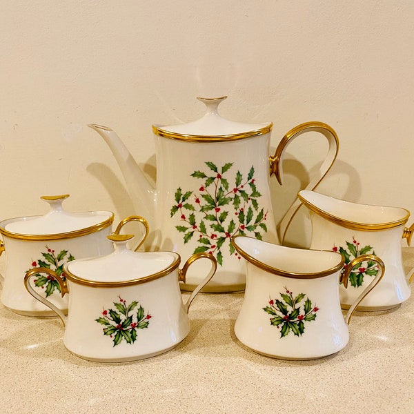 Lenox Holiday Teapot Sugar Bowl and Creamer