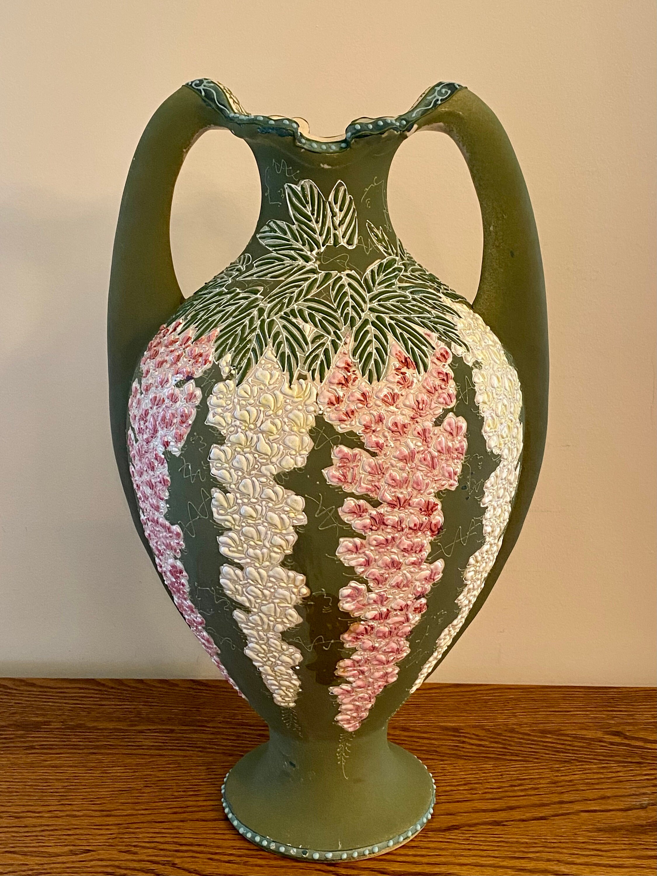 Japanese Moriage Satsuma Floral Hand Painted Vase 16.5
