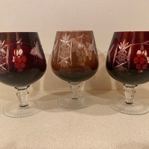 Ajka Crystal Ruby Red and Amethyst Cognac Snifters 5 1/8&quot; Price for one