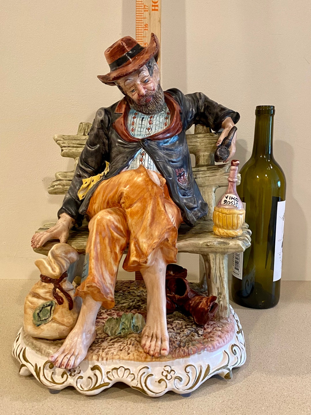 Large HOBO Figurine by Capodimonte Italy Tramp on Bench Etsy
