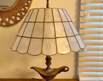 pastime factory Lampup シェード Vintage Brass/marble Aladdin Base With Capiz Shell Shade