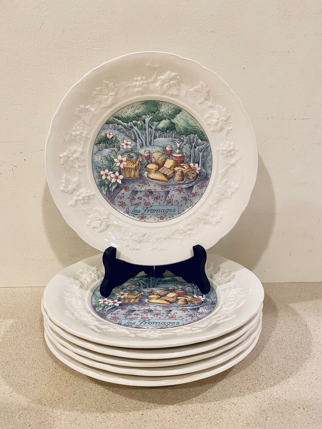 Gien France Les Saveurs Les Fromages Cheese Plates 8.5 Set of 6 Marie