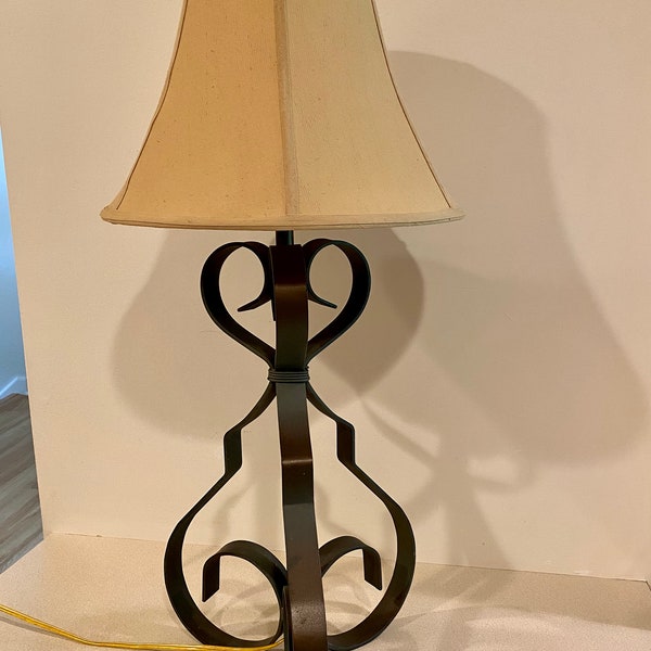 Vintage Cast Iron Scroll Design Table Lamp and Shade 31.5" Tall