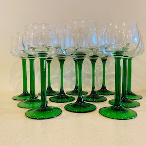 Luminarc France Wine Goblets Cordials Emerald Green Stem 4 OZ 6.5&quot; Tall, 8 OZ 7&quot; Tall a