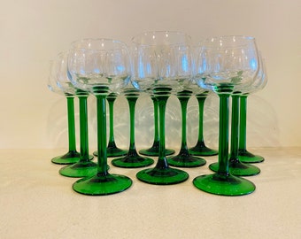 Luminarc France Wine Goblets Cordials Emerald Green Stem 4 OZ 6.5&quot; Tall, 8 OZ 7&quot; Tall a