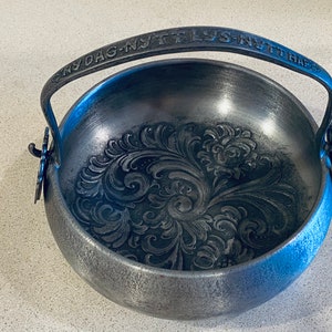 Norwegian Folk Art Pewter Bowl with Handle EIK Tinn Norway &quot;New Day, New Light, New Hope&quot; 7&quot; by 2.5&quot;