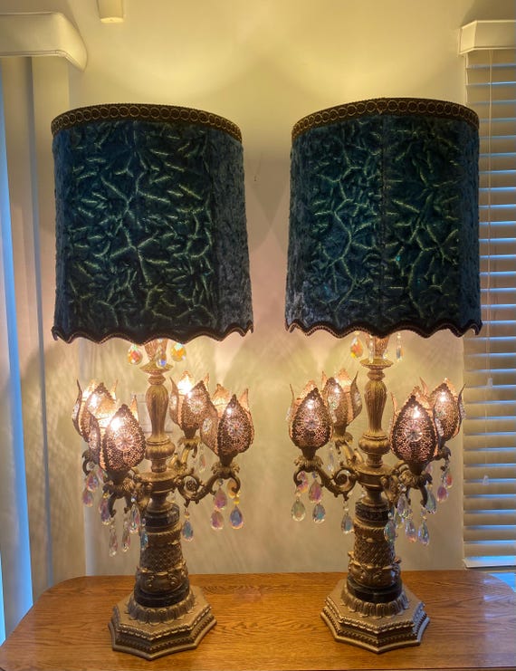 Pair of Loevsky & Loevsky Brass Marble Iridescent Crystal