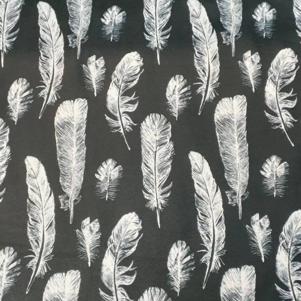 Pul feather fabrics, black background, waterproof fabrics, ideal for snack bag, washable diaper and + feather pattern