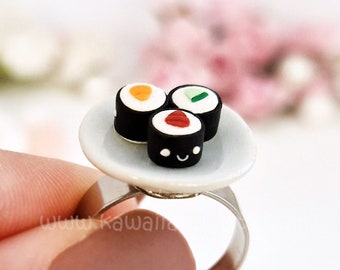 Kawaii Maki ring handmade, Japanese food, kawaii Japan food, Handmade Japanese food ring, original gift for Japan lovers, stainless steel